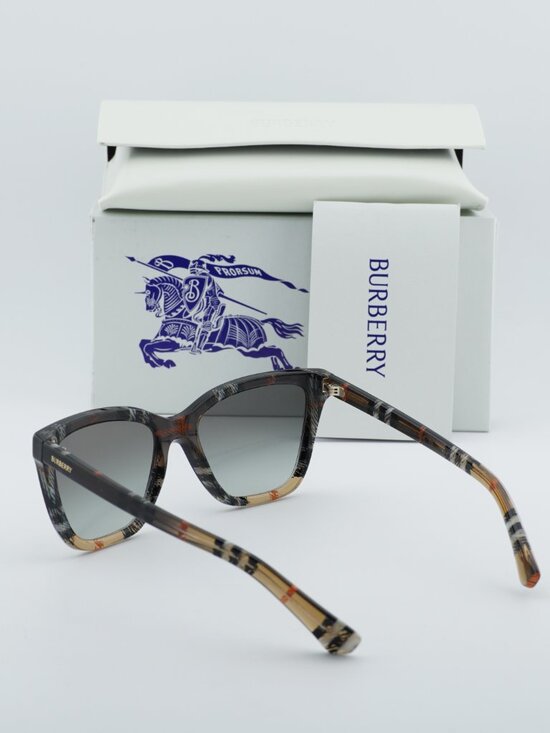 Burberry BE4470 420211 Cat Eye Sunglasses - Brown\\Check Sand/Grey